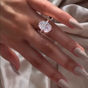 NEW! 18K White Gold Plated 5 Carat Solitaire Oval Diamond Engagement Ring